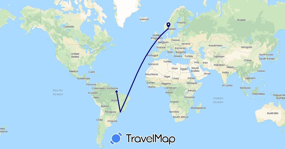 TravelMap itinerary: driving in Brazil, Norway (Europe, South America)
